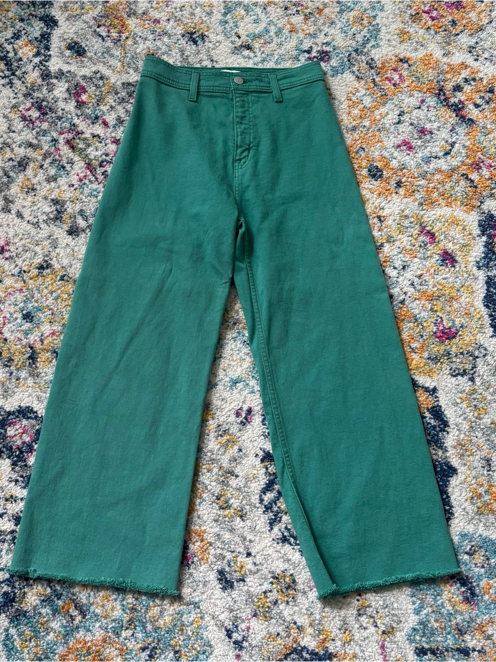 Pistola Penny High Rise Wide Leg Crop Jeans green avocado size 25 raw hem